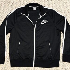 Nike Vintage Mens Black With White Stripes XL Track Jacket Hoodie Mint Condition